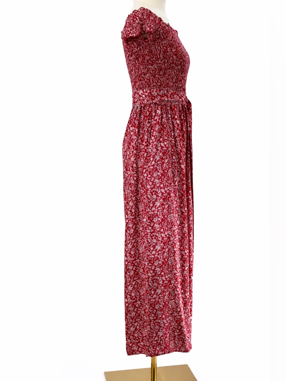 Lulus Behold Red Floral Print Off-the-Shoulder Jumpsuit Smocked Size Small - Picture 2 of 11